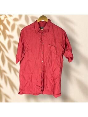 Brandini Shirt Men L Large Red Button Up Collared Short Sleeve Pockets Regular